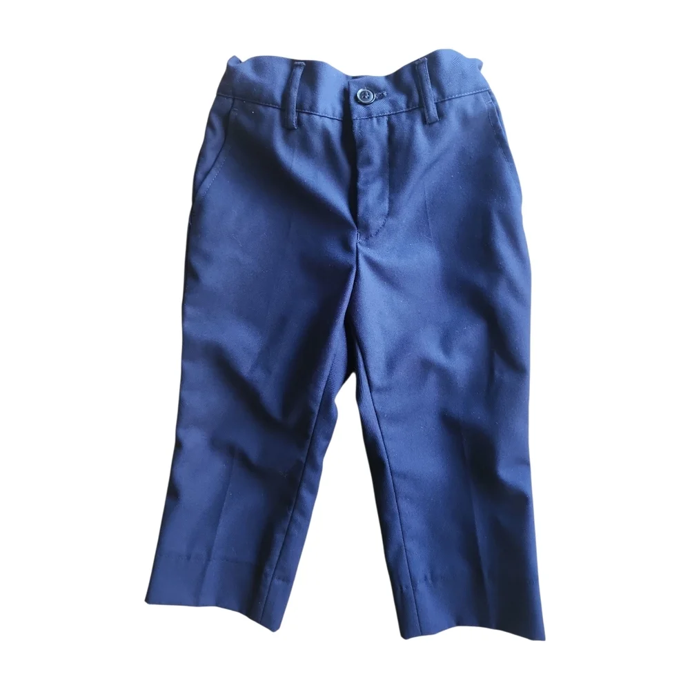 Toddler Shirt + Pants Set Size 3 White Button Down Top Blue Adjustable Trouser